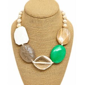CHUNKY BEAD NECKLACE Pearl Gemstone Glass AB Chunky Statement Toggle Clasp